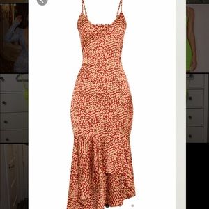 PLT Red leopard print frill hem midi dress.